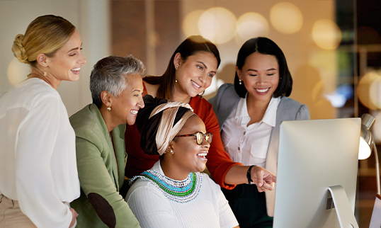Women working at a computer