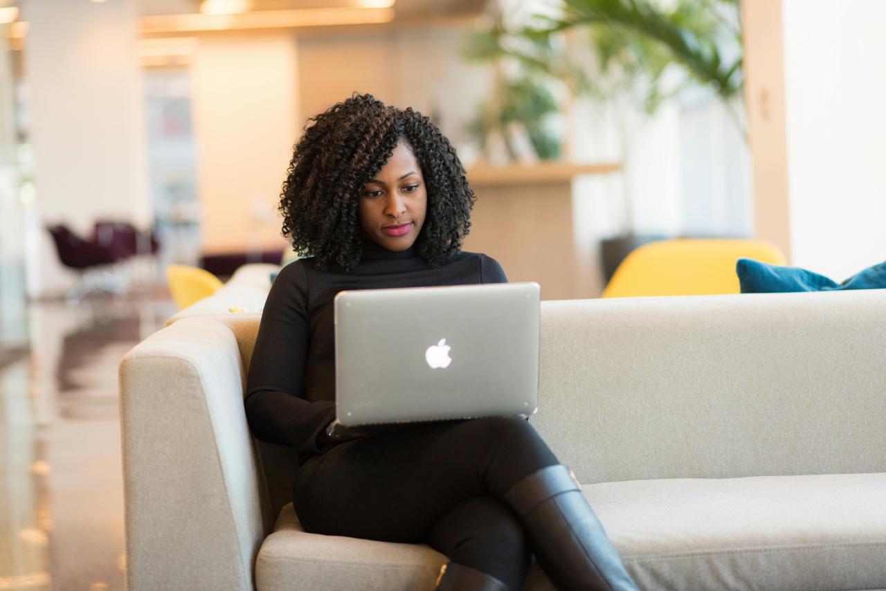 A woman working on her laptop